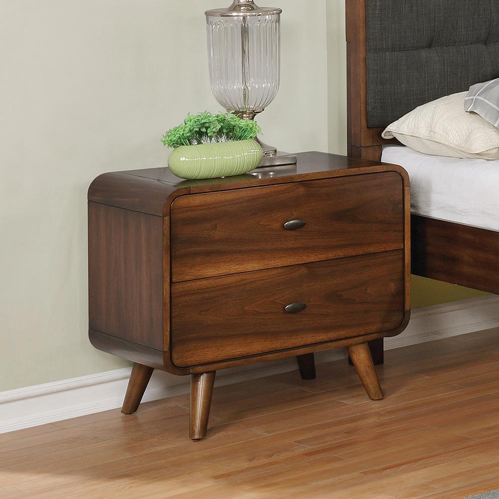 Robyn 2-Drawer Nightstand angled view showing tapered legs