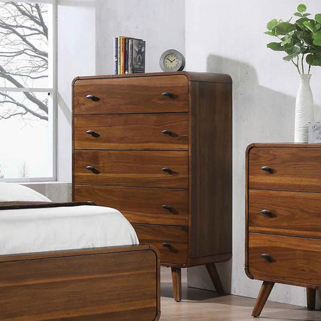 Robyn 5-Drawer Chest in dark walnut finish, front angle