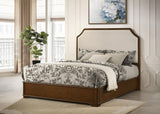Side view of Garland Eastern King Panel Bed showing wood frame and upholstered headboard
