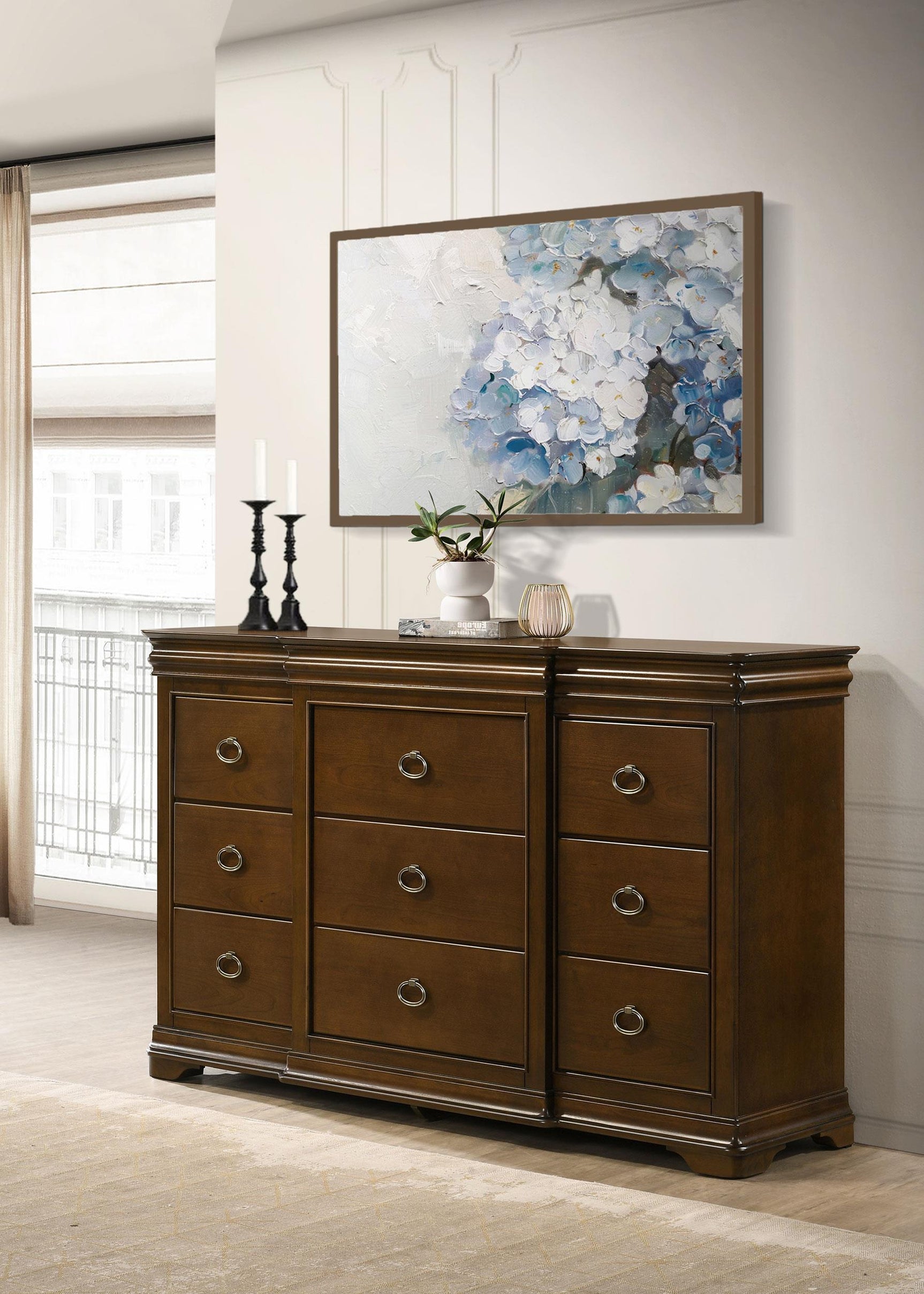 Garland brown cherry dresser side angle