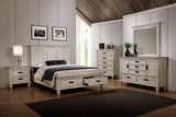 Franco King Storage Bed Antique White, side view highlighting drawer and footboard details