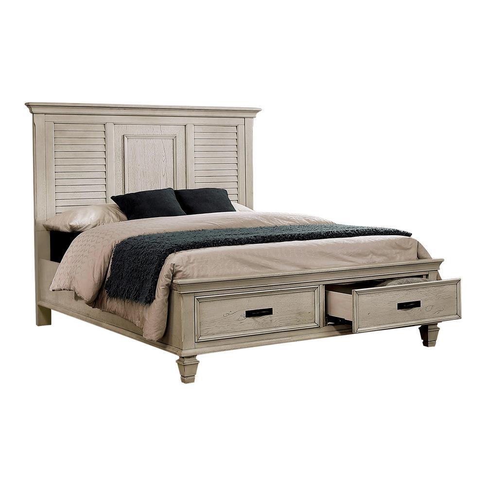 Franco Antique White Queen Storage Bed front angle