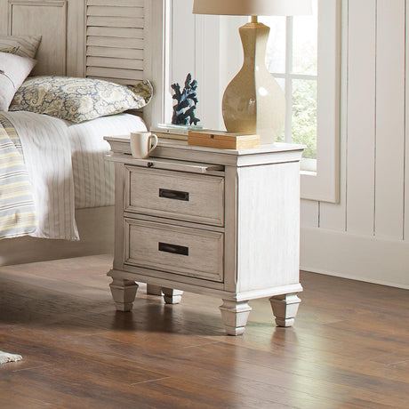 Franco 2-Drawer Nightstand antique white corner view