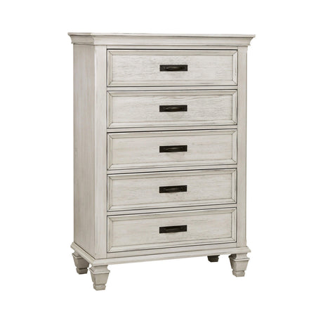 Franco 5-Drawer Dresser Antique White solid wood panel detail