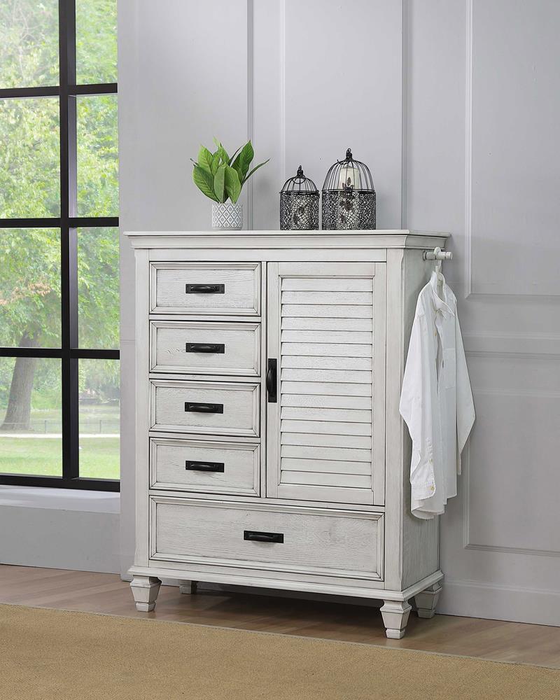 Franco 5-Drawer Door Chest Antique White front detail