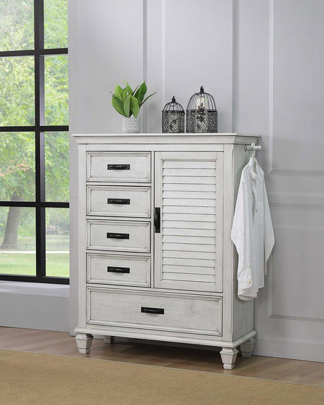 Franco 5-Drawer Door Chest Antique White front detail