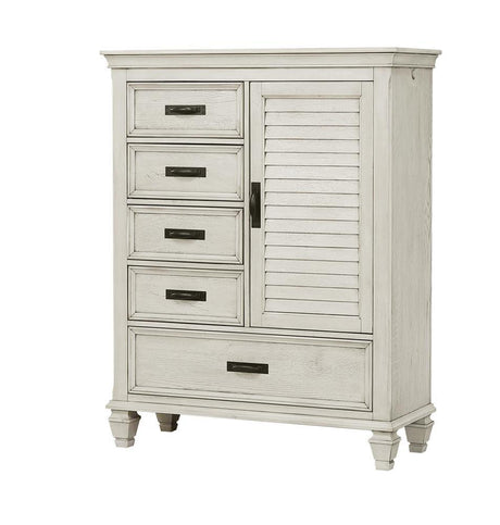 Franco 5-Drawer Door Chest Antique White side angle