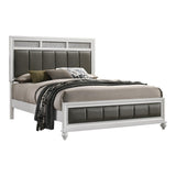 Barzini White Queen Upholstered Panel Bed side angle showing footboard