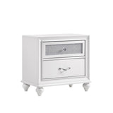 Barzini nightstand side angle showing drawer and crystal hardware