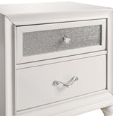 Two drawers of Barzini white nightstand open showing drawer glides