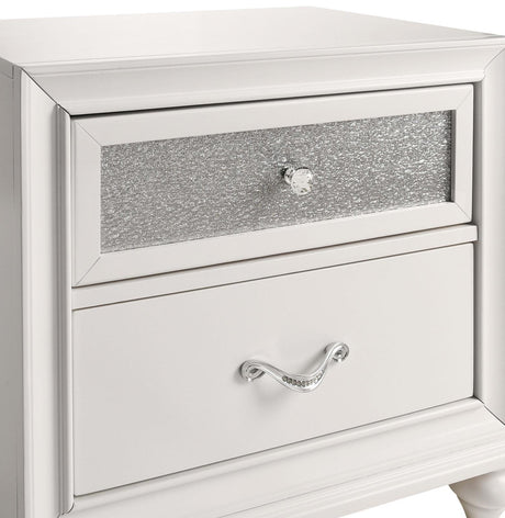 Two drawers of Barzini white nightstand open showing drawer glides