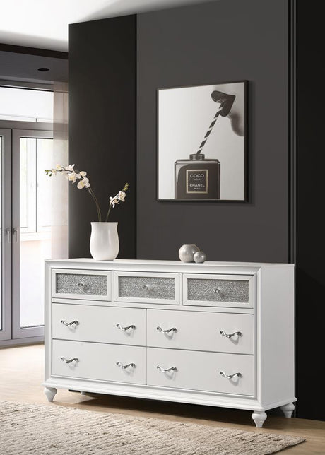Barzini 7-Drawer White Dresser angled front left
