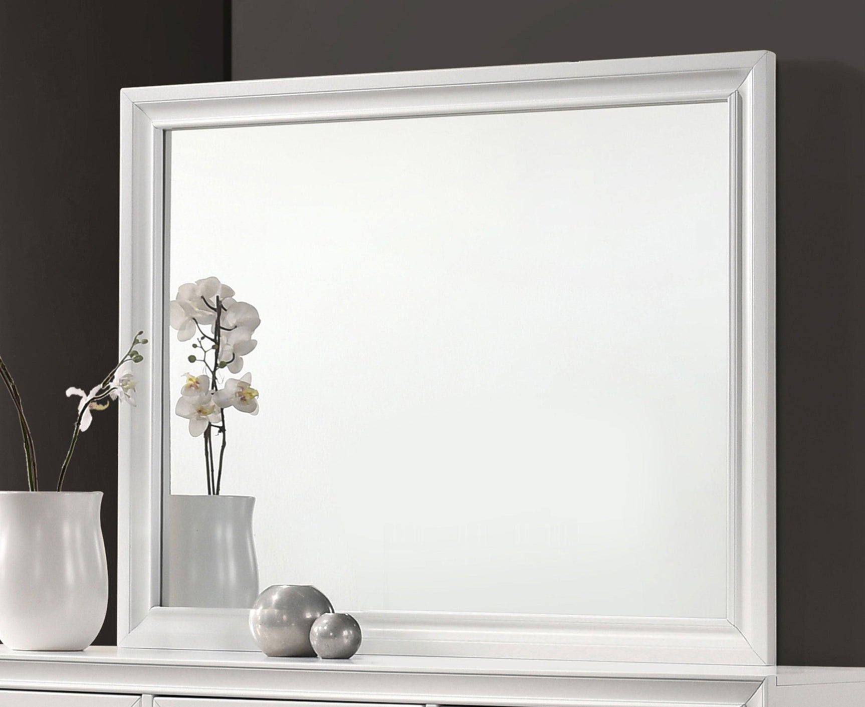 Barzini White Rectangular Dresser Mirror angled side view