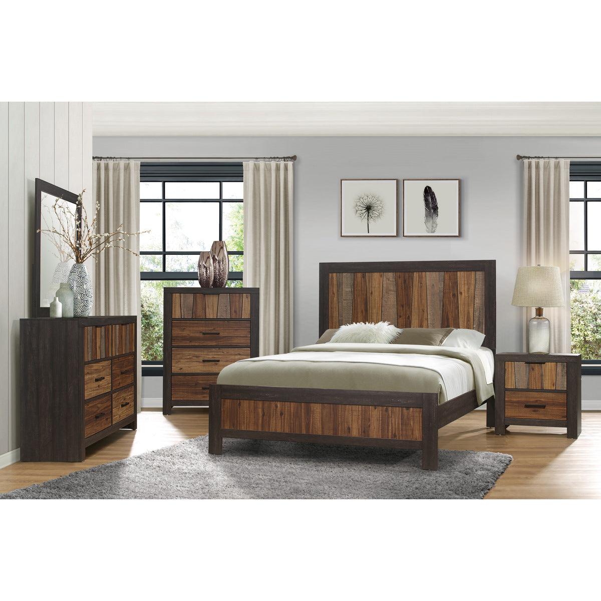 Close-up of Cooper youth bed headboard with multi-tone wire brushed finish