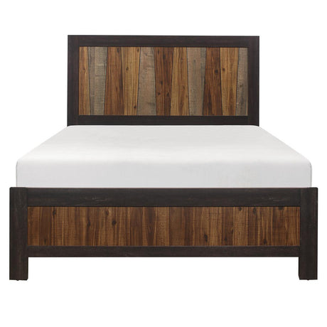 Cooper Multi-tone Queen Panel Bed front view showing multi-tone wire-brushed faux wood veneer