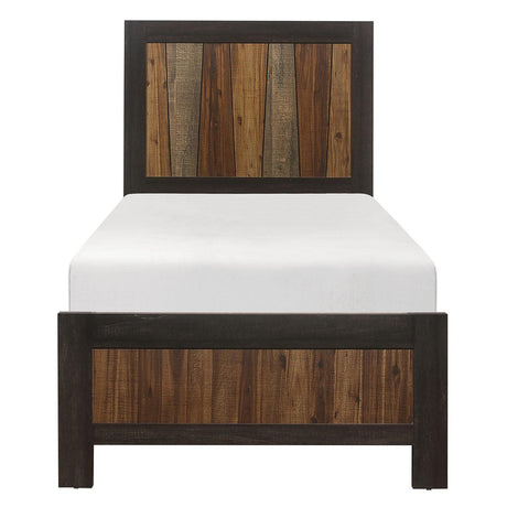 Cooper Multi-Tone Twin Bed with wire-brushed faux-wood veneer, front view
