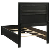 Top angle view of Miranda twin upholstered bed in black showing fabric texture