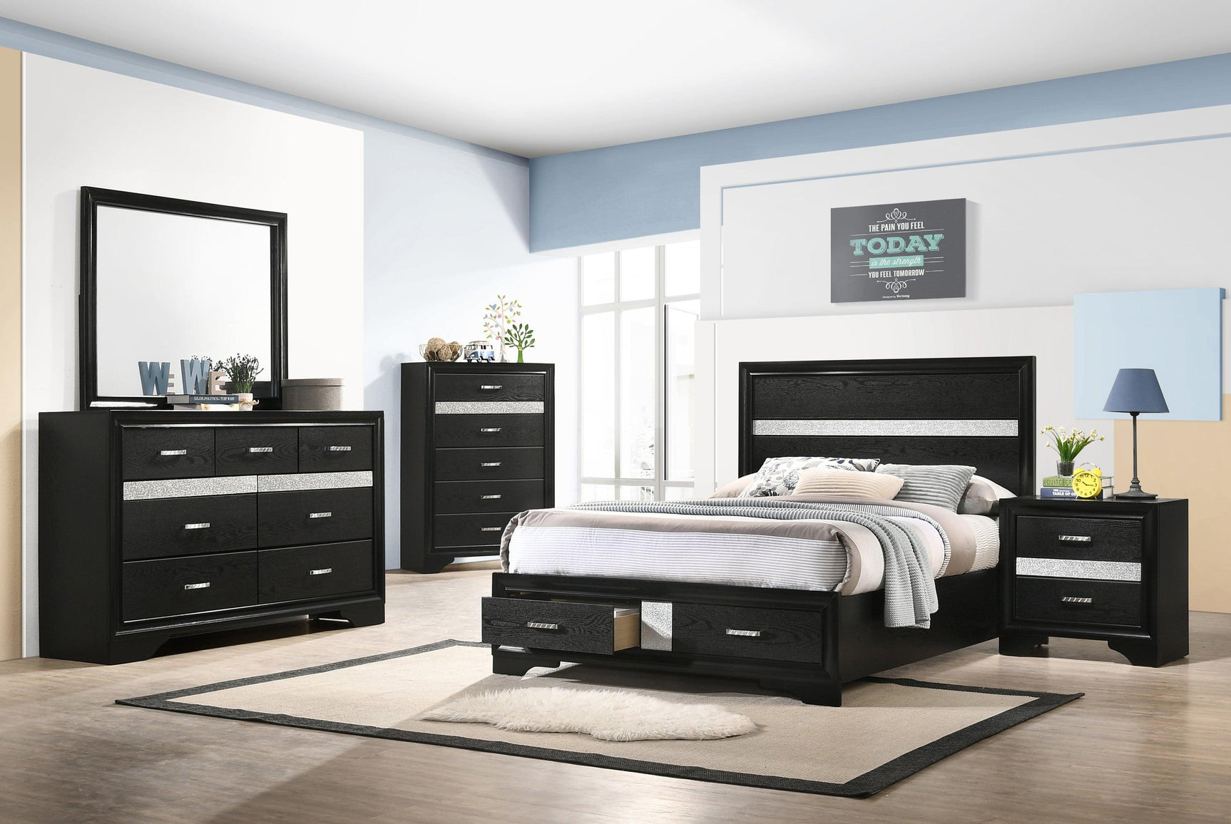 Miranda Full Storage Bed Black side view with storage drawers closed