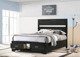 Miranda Full Storage Bed Black front angle showing acrylic glitter panels