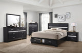 Side angle of Miranda Black King Storage Bed with open storage drawer