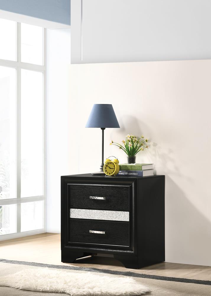 Miranda black 2-drawer nightstand front view