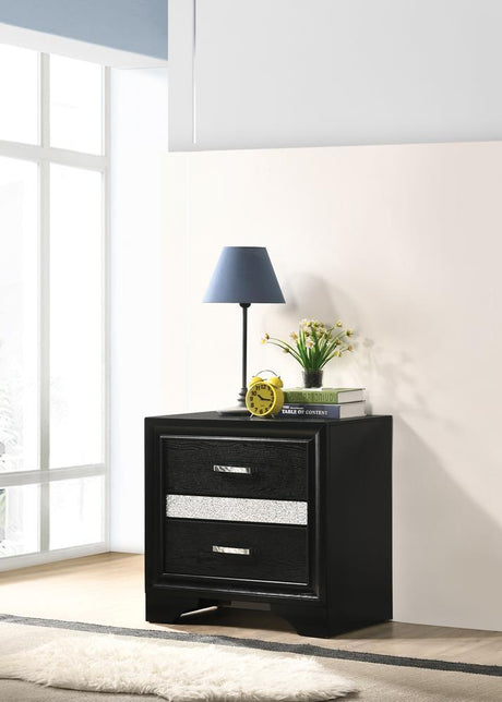 Miranda black 2-drawer nightstand front view