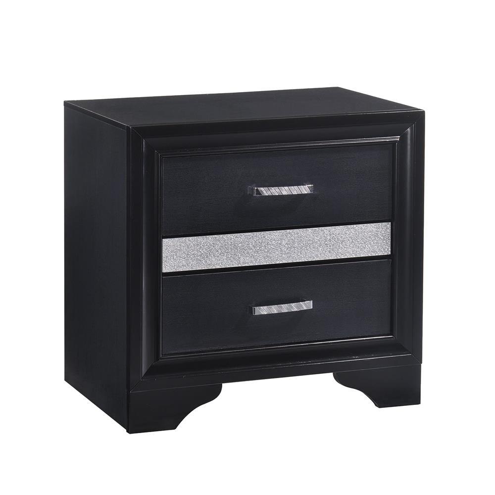 Side angle of Miranda black nightstand highlighting silhouette
