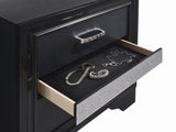 Miranda nightstand drawer open showing felt-lined jewelry tray
