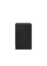 Close-up of drawer handle and black finish on Miranda nightstand