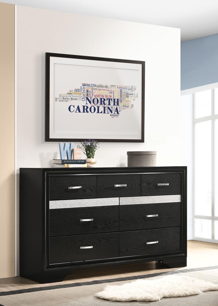 Miranda 7-Drawer Dresser Black And Rhinestone - Ella Furniture