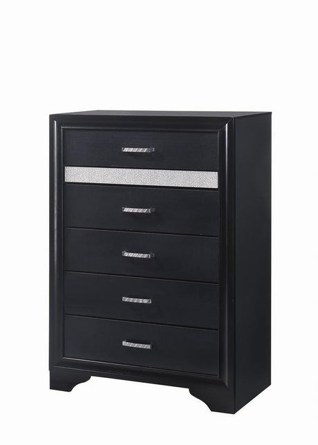 Miranda 5-Drawer Chest Black angled side view