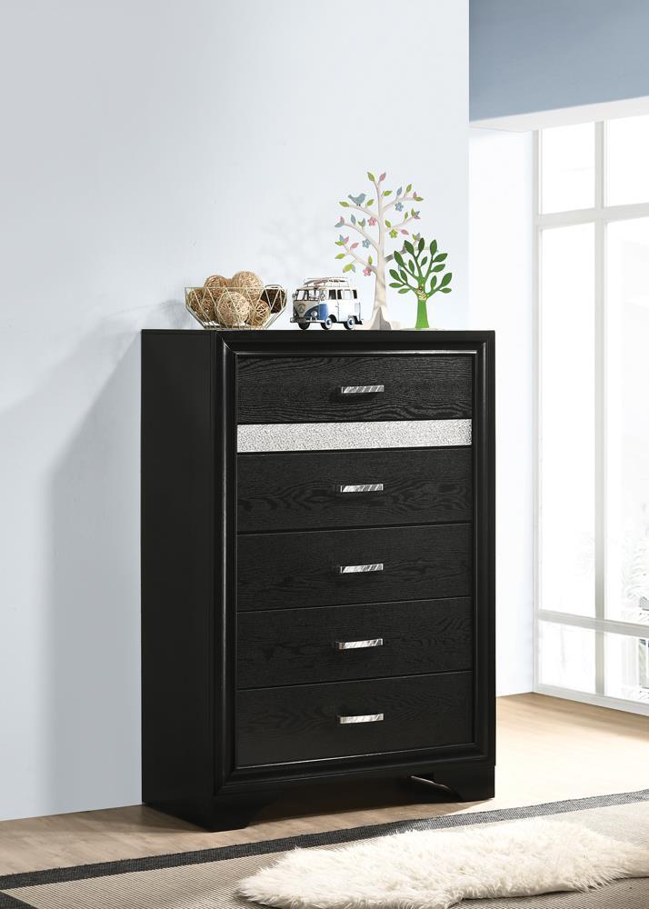 Miranda 5-Drawer Chest Black And Rhinestone - Ella Furniture