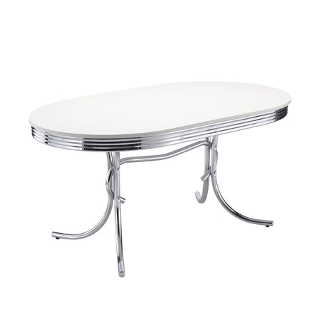 Detail view of Retro White Red Oval Dining Room Set dining room furniture
