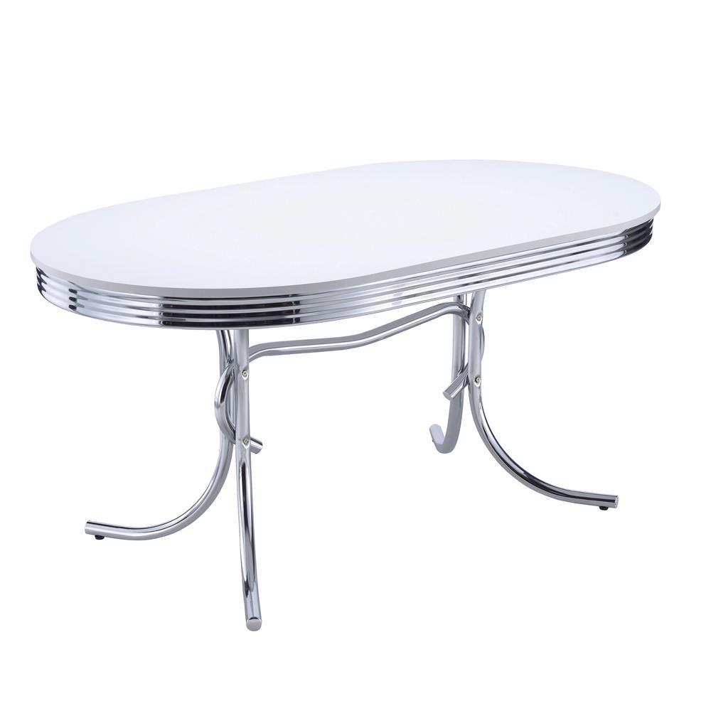 Retro Oval Dining Table Glossy White and Chrome top view