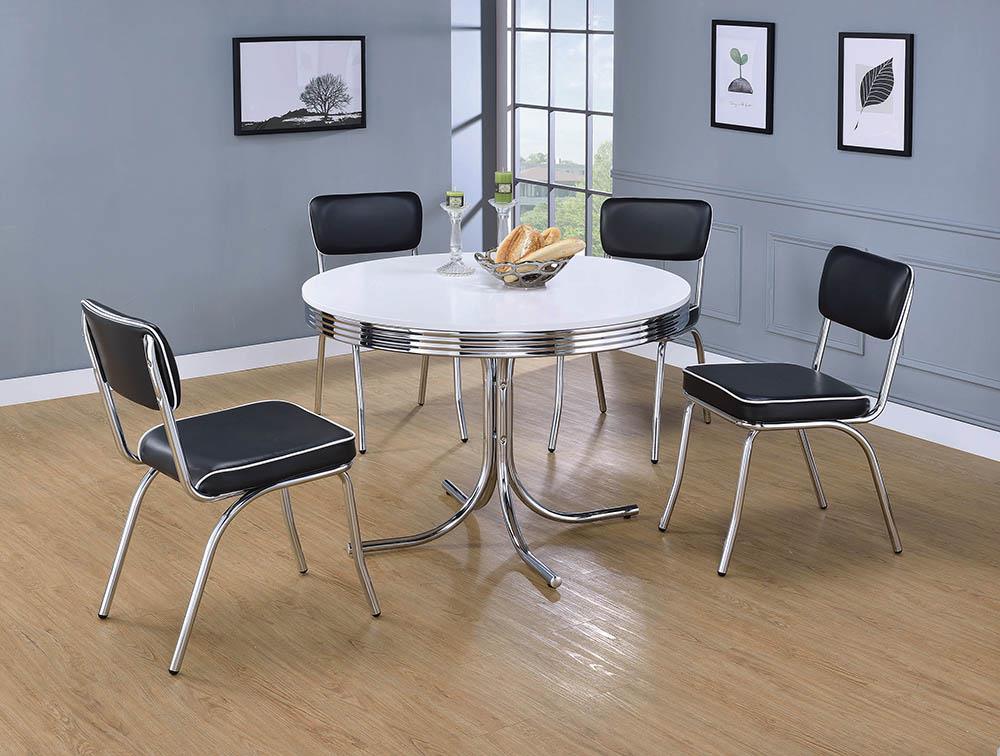 Coaster Retro Black and Chrome Dining Chairs paired at dining table