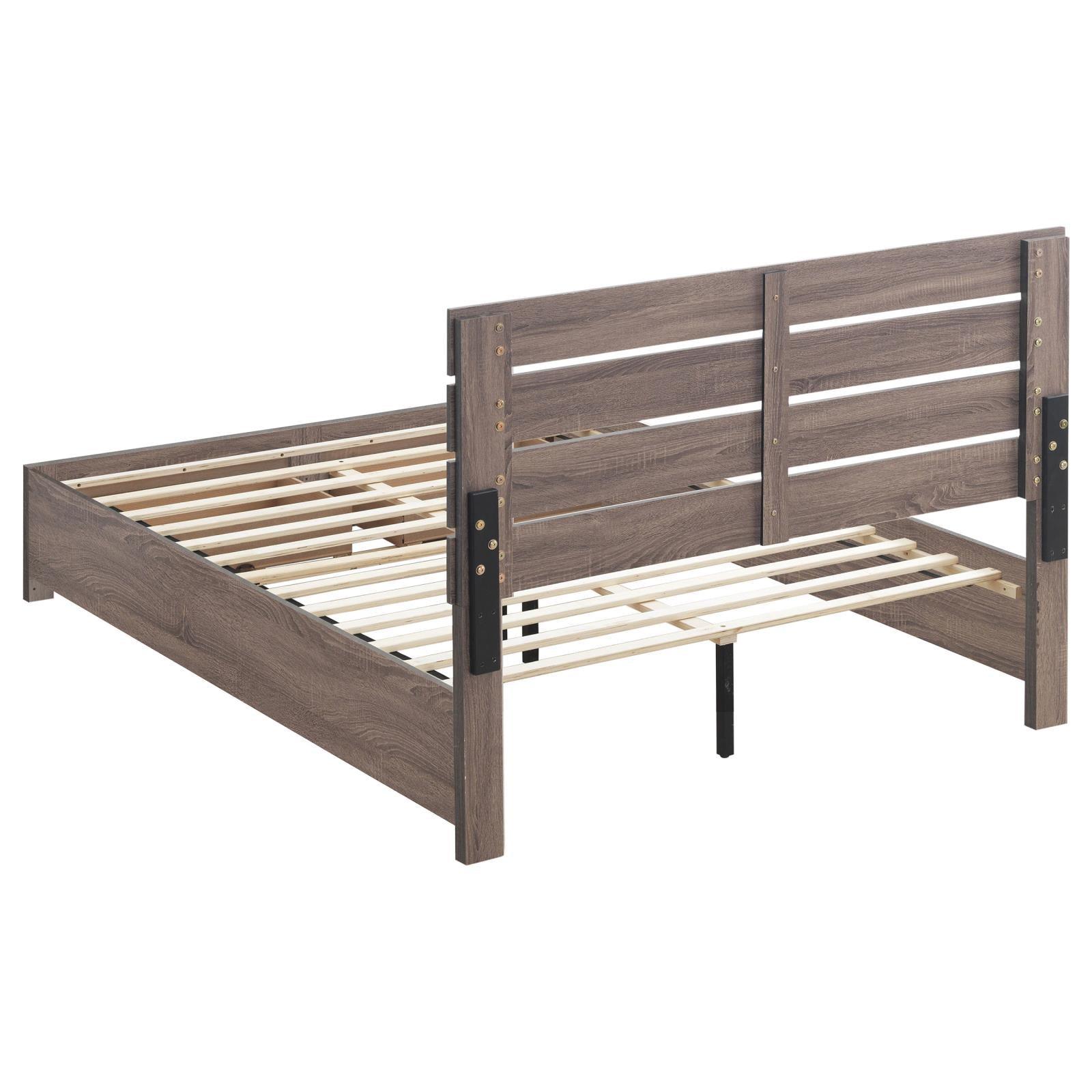 Brantford Queen Storage Bed Barrel Oak, rustic wood finish detail
