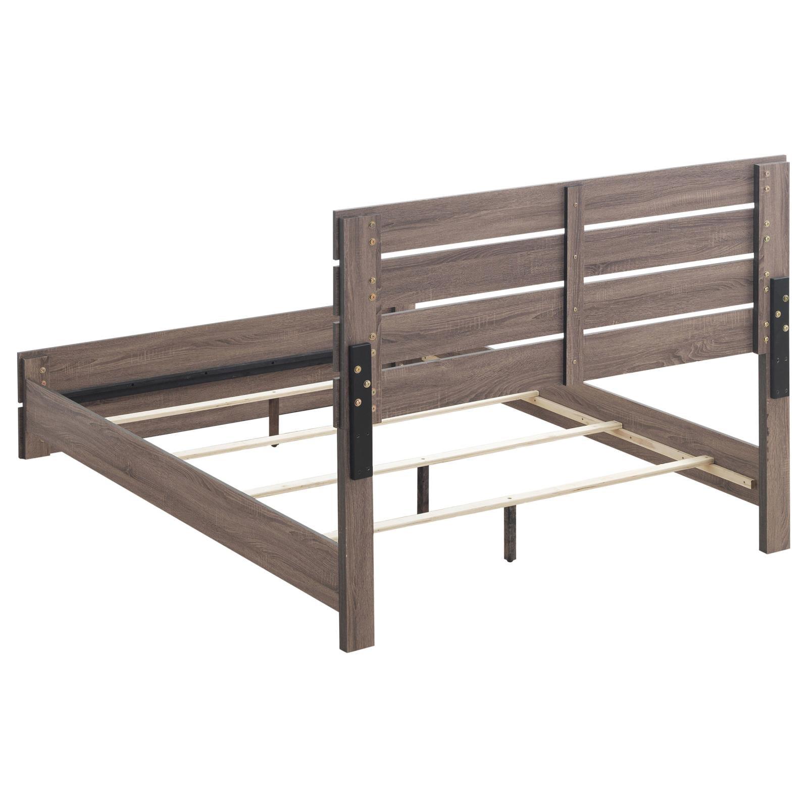 Brantford Queen Panel Bed in Barrel Oak, platform bed frame close-up