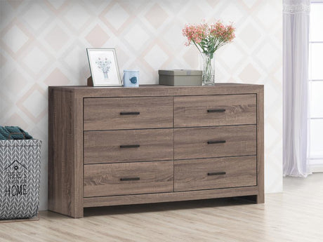 Brantford 6-Drawer Dresser Barrel Oak, front view showing drawers