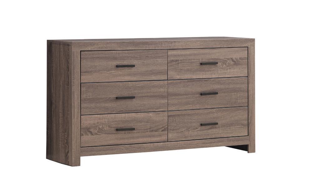 Close-up of dark bronze drawer pull handle on Brantford dresser