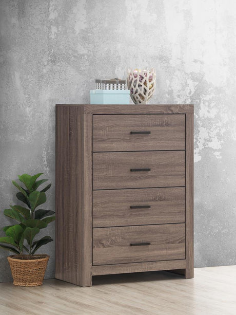 Brantford 4-Drawer Chest in barrel oak finish front angle view