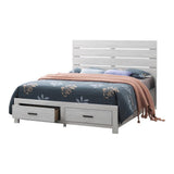 Brantford King Storage Bed Coastal White, front angle showing headboard and storage drawers
