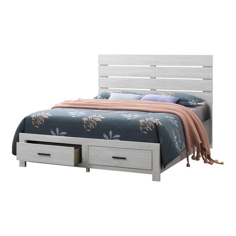 Brantford King Storage Bed Coastal White, front angle showing headboard and storage drawers