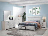 Brantford Coastal White Queen Storage Bed showing storage drawers open