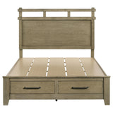 Close-up of vineyard oak grain and open slat headboard