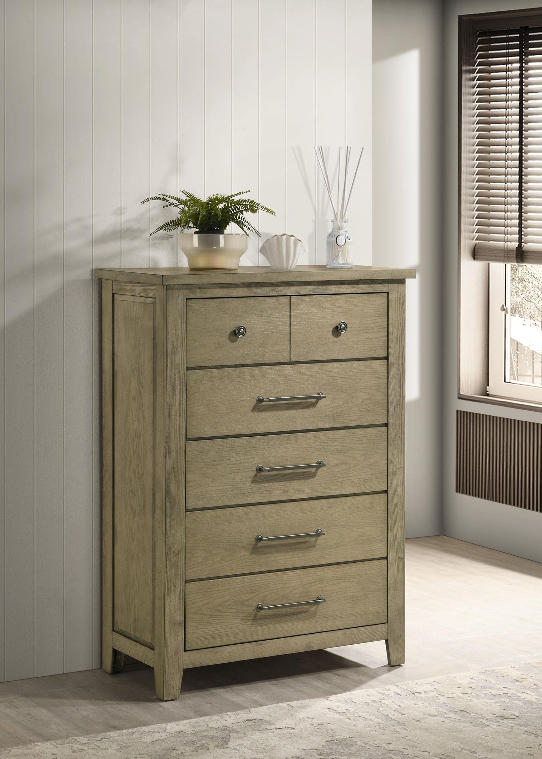 Hazlewood 5-drawer chest of drawers in vineyard oak, front view