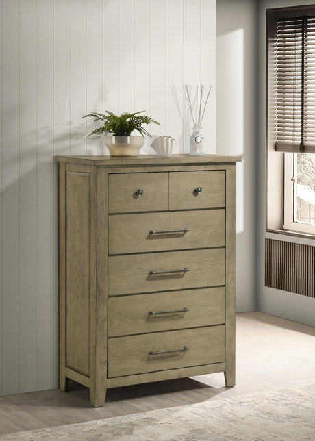 Hazlewood 5-drawer chest of drawers in vineyard oak, front view