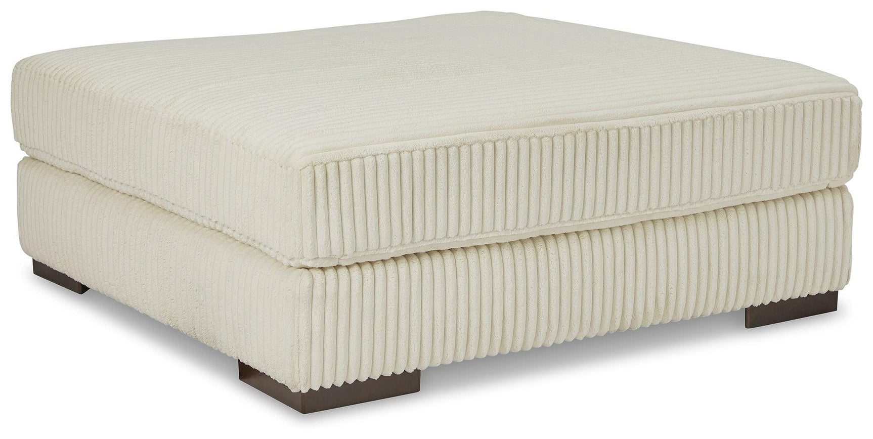 Front view of Lindyn ivory velvet oversized accent ottoman
