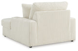 Close-up of cup holders on Lindyn Ivory Velvet Chaise armrest