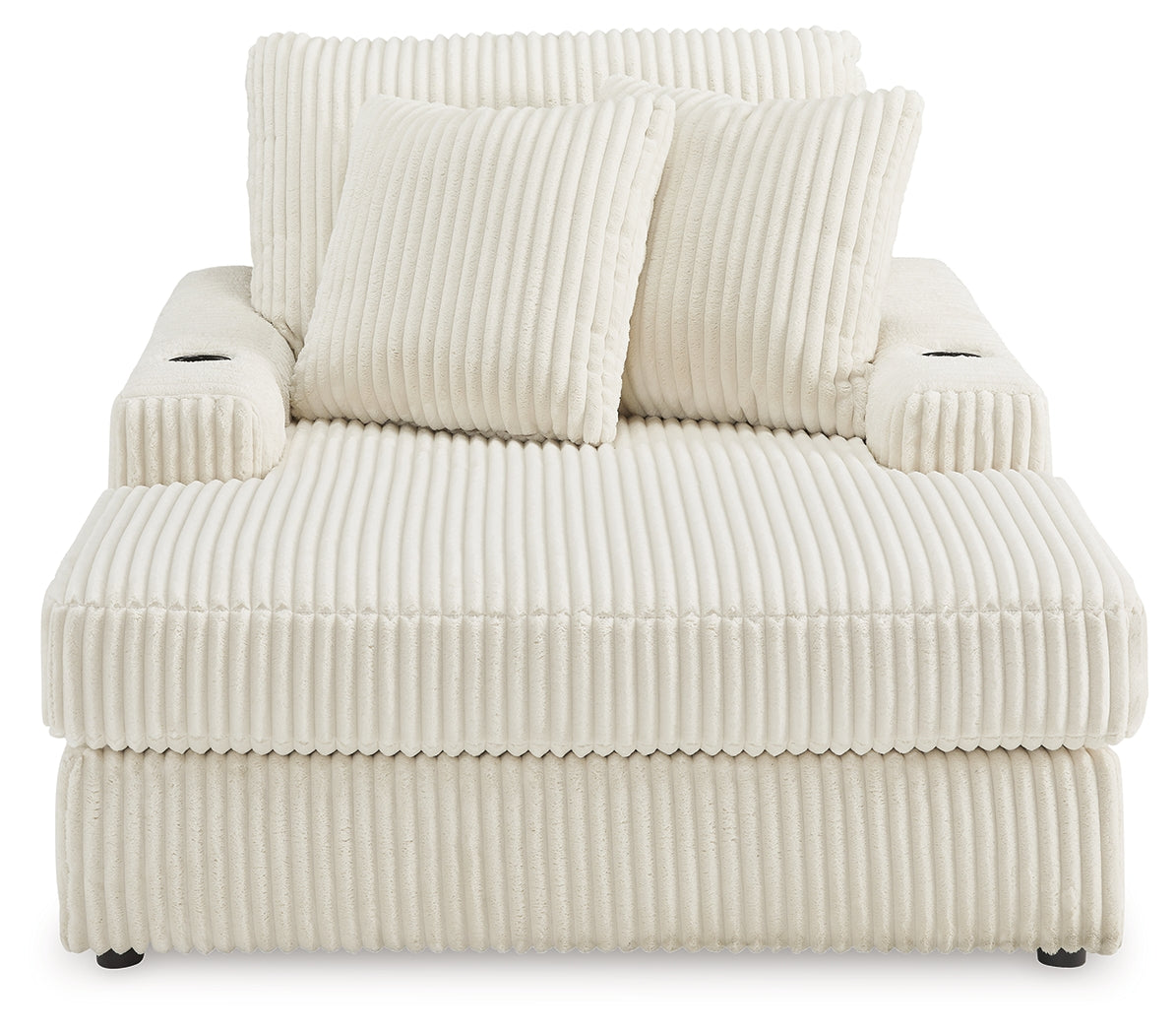 Side view of Lindyn Ivory Velvet Chaise highlighting arm and cushion