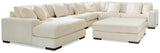 Side view of Lindyn Ivory 6-Piece Sectional with Ottoman